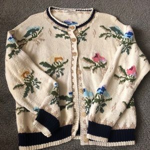 Norm Thompson floral knitted sweater 100% cotton